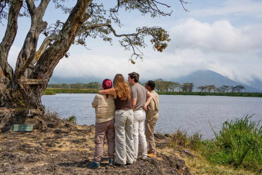 Guide and guests on a Serengeti game drive
